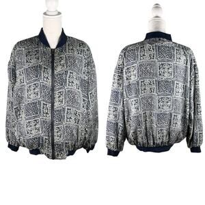 Robert Stock Vintage Bomber Jacket Silk Large Geometric Print